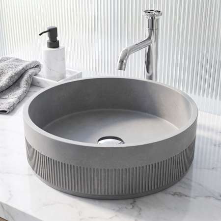 Vigo Cypress 16" L x 16" W x 5" H Circular Concrete Vessel Bathroom Sink Gray