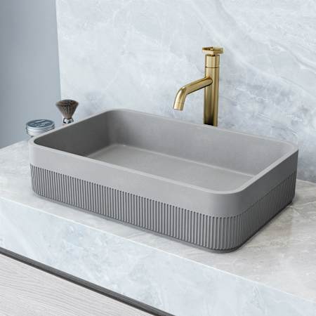 Vigo Cypress 21" L x 14" W x 5" H Rectangular Concrete Vessel Bathroom Sink Gray