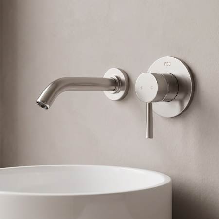 Vigo Olus 1.2 GPM 5" Single Handle Wall Mounted Widespread Bathroom Faucet Brushed Nickel