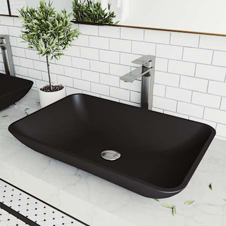Vigo Hadyn 22" L x 14" W x 4" H Rectangular Glass Vessel Bathroom Sink Black MatteShell