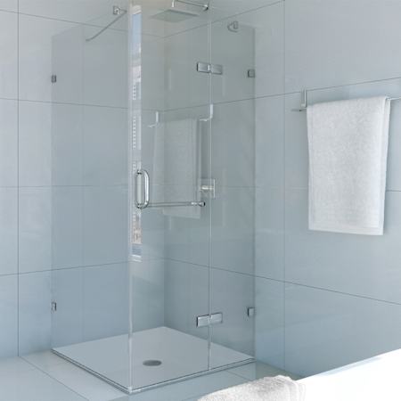 Vigo Monteray 73" High x 34" Wide x 34" Deep Hinged Frameless Shower Enclosure with Clear Glass Brushed Nickel