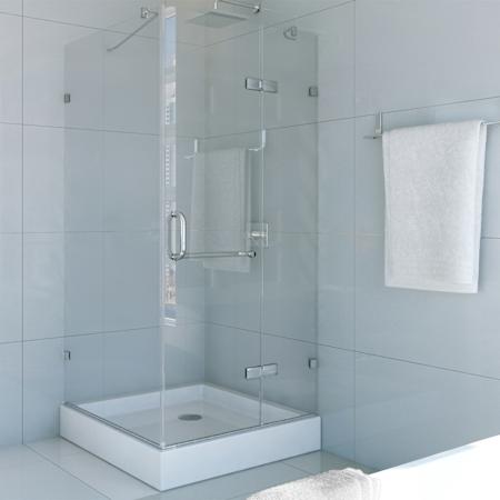 Vigo Monteray 79" High x 36" Wide x 36" Deep Hinged, Pivot Frameless Shower Enclosure with Clear Glass Brushed Nickel
