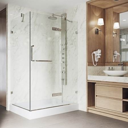 Vigo Monteray 79" High x 40" Wide x 32" Deep Hinged, Pivot Frameless Shower Enclosure with Clear Glass Brushed Nickel