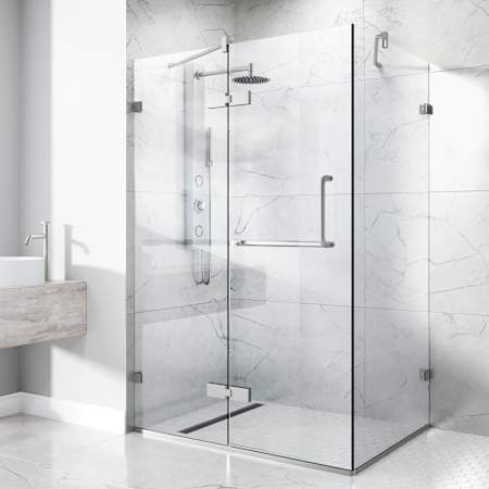 Vigo Monteray 73" High x 46" Wide x 30" Deep Hinged Frameless Shower Enclosure with Clear Glass Brushed Nickel