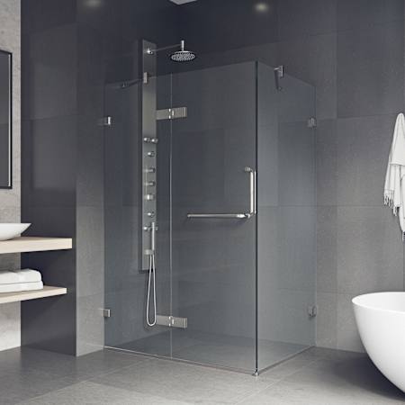 Vigo Monteray 73" High x 46" Wide x 30" Deep Hinged Frameless Shower Enclosure with Clear Glass Brushed Nickel