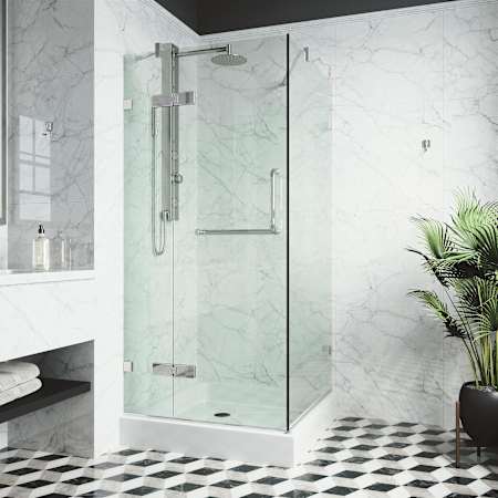 Vigo Monteray 79" High x 32" Wide x 32" Deep Hinged Frameless Shower Enclosure with Clear Glass Chrome