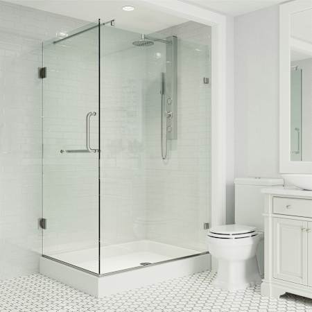 Vigo Pacifica 79" High x 36" Wide x 48" Deep Hinged Frameless Shower Enclosure with Clear Glass Brushed Nickel
