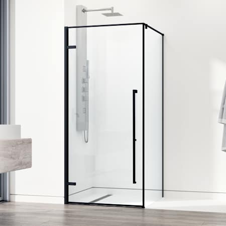 Vigo Meridian 76" High x 34" Wide x 34" Deep Hinged Framed Shower Enclosure with Clear Glass Matte Black