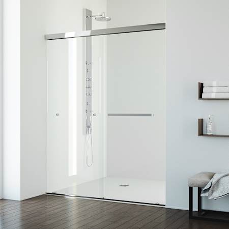 Vigo Satro E-Class 74" High x 60" Wide Sliding Frameless Shower Door with Clear Glass and Flex-Sizing™ Technology Chrome