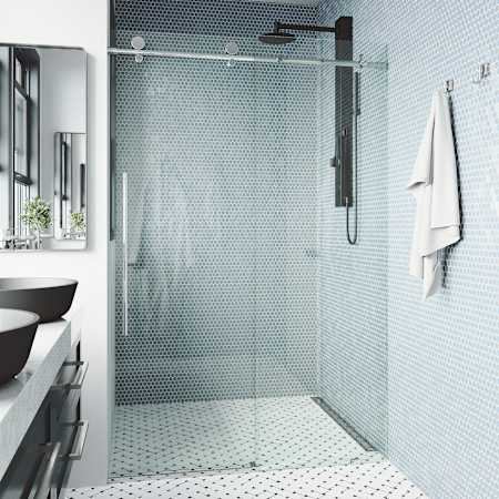 Vigo Elan E-Class 76" High x 52" Wide Sliding Frameless Shower Door with Clear Glass Chrome