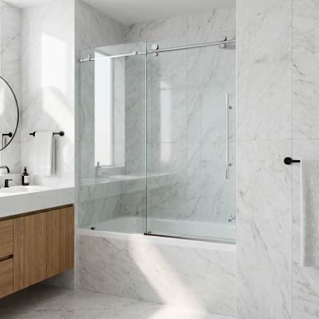 Vigo Elan E-Class 66" High x 60" Wide Sliding Frameless Tub Door with Clear Glass Chrome