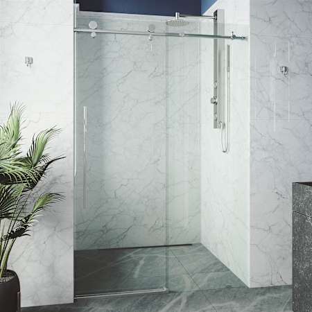 Vigo Elan E-Class 76" High x 60" Wide Sliding Frameless Shower Door with Clear Glass Chrome