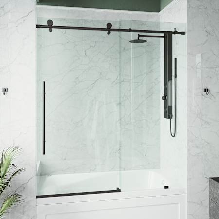 Vigo Elan E-Class 66" High x 60" Wide Sliding Frameless Tub Door with Clear Glass Matte Black