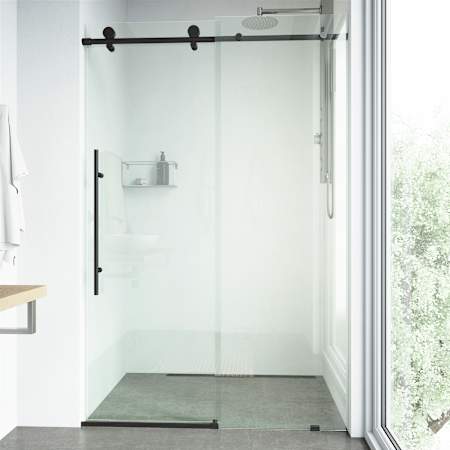 Vigo Elan E-Class 76" High x 64" Wide Sliding Frameless Shower Door with Clear Glass Matte Black
