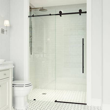 Vigo Elan E-Class 76" High x 68" Wide Sliding Frameless Shower Door with Clear Glass Matte Black