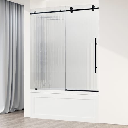 Vigo Elan E-Class 66" High x 60" Wide Sliding Frameless Tub Door with Patterned Glass Matte Black