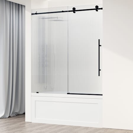 Vigo Elan E-Class 66" High x 60" Wide Sliding Frameless Tub Door with Patterned Glass Matte Black