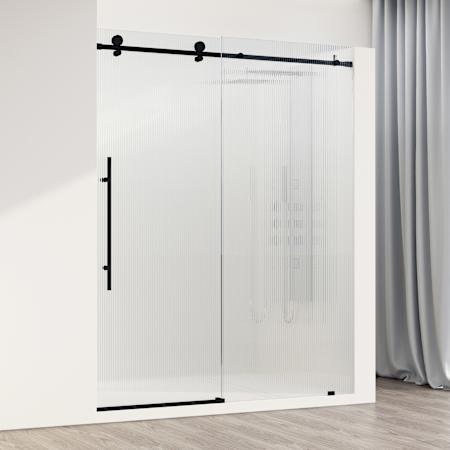 Vigo Elan E-Class 76" High x 60" Wide Sliding Frameless Shower Door with Patterned Glass Matte Black