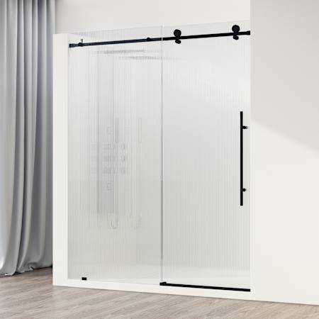 Vigo Elan E-Class 76" High x 60" Wide Sliding Frameless Shower Door with Patterned Glass Matte Black
