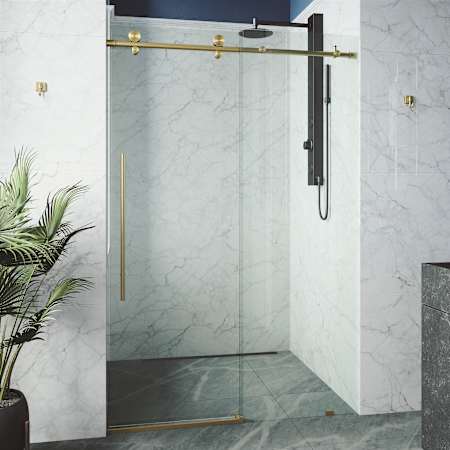 Vigo Elan E-Class 76" High x 60" Wide Sliding Frameless Shower Door with Clear Glass Matte Gold