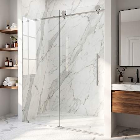 Vigo Elan Hart 76" High x 60" Wide Sliding Frameless Shower Door with Clear Glass Chrome