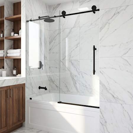 Vigo Elan Hart 66" High x 60" Wide x 2-3/4" Deep Sliding Frameless Shower Enclosure with Clear Glass Matte Black