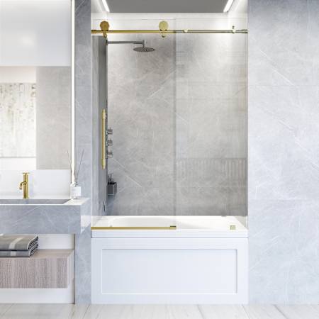 Vigo Elan Hart 66" High x 60" Wide x 2-3/4" Deep Sliding Frameless Shower Enclosure with Clear Glass Matte Brushed Gold