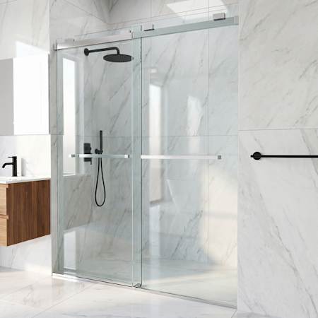 Vigo Houston 76" High x 60" Wide Sliding Frameless Shower Door with Clear Glass Chrome