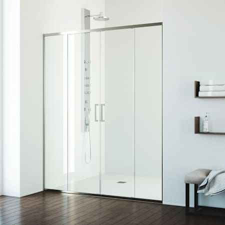 Vigo Paloma 74" High x 60" Wide Sliding Frameless Shower Door with Clear Glass and Flex-Sizing™ Technology Brushed Nickel