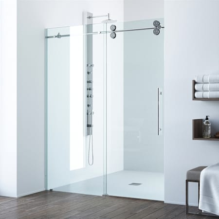 Vigo Elan 74" High x 52" Wide Sliding Frameless Shower Door with Clear Glass Chrome