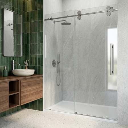 Vigo Elan 74" High x 60" Wide Sliding Frameless Shower Door with Clear Glass Chrome