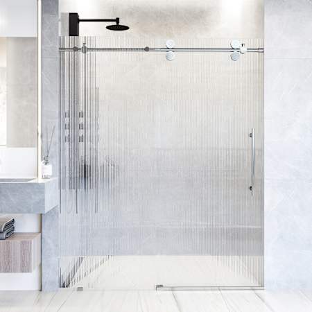Vigo Elan 74" High x 60" Wide Sliding Frameless Shower Door with Patterned Glass Chrome