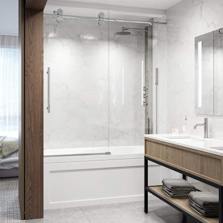 Vigo Elan 66" High x 60" Wide Sliding Frameless Tub Door with Clear Glass Chrome