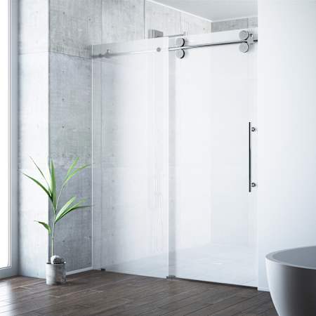 Vigo Elan 74" High x 60" Wide Sliding Frameless Shower Door with Frosted Glass Chrome
