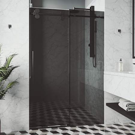 Vigo Elan 74" High x 60" Wide Sliding Frameless Shower Door with Tinted Glass Matte Black