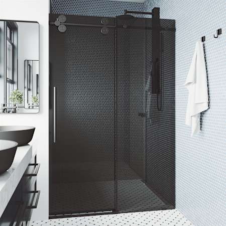 Vigo Elan 74" High x 72" Wide Sliding Frameless Shower Door with Tinted Glass Matte Black