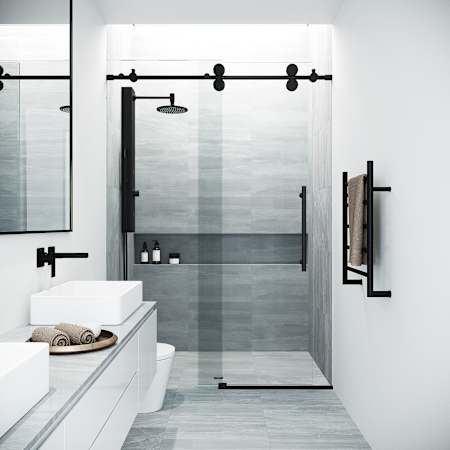 Vigo Elan 74" High x 68" Wide Sliding Frameless Shower Door with Clear Glass Matte Black