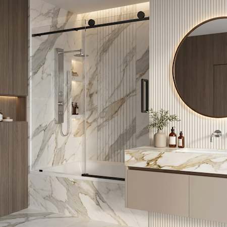 Vigo Elan 66" High x 60" Wide Sliding Frameless Tub Door with Clear Glass Matte Black