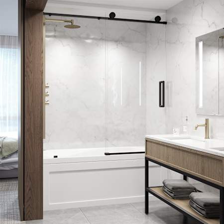 Vigo Elan 66" High x 60" Wide Sliding Frameless Tub Door with Clear Glass Matte Black