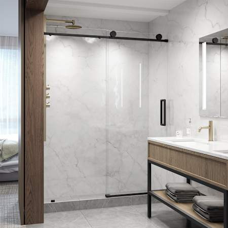 Vigo Elan 76" High x 72" Wide Sliding Frameless Shower Door with Clear Glass Matte Black