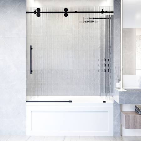 Vigo Elan 66" High x 60" Wide Sliding Frameless Tub Door with Patterned Glass Matte Black