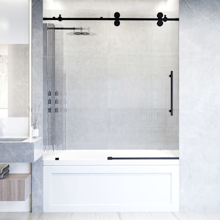 Vigo Elan 66" High x 60" Wide Sliding Frameless Tub Door with Patterned Glass Matte Black