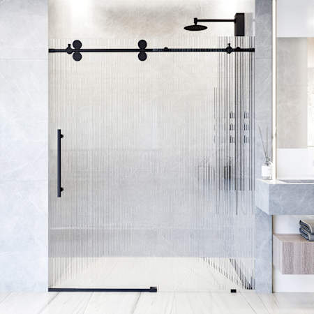 Vigo Elan 74" High x 72" Wide Sliding Frameless Shower Door with Patterned Glass Matte Black