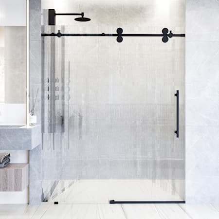 Vigo Elan 74" High x 72" Wide Sliding Frameless Shower Door with Patterned Glass Matte Black