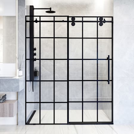 Vigo Elan 68" to 72" W x 74" H Sliding Frameless Shower Door with 3/8" Clear Grid Glass Matte Black