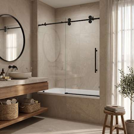 Vigo Elan 66" High x 60" Wide Sliding Frameless Tub Door with Clear Glass Matte Black