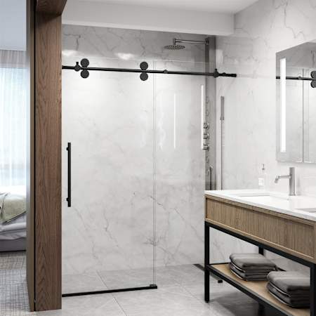 Vigo Elan 74" High x 60" Wide Sliding Frameless Shower Door with Clear Glass Matte Black