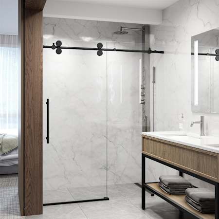 Vigo Elan 74" High x 60" Wide Sliding Frameless Shower Door with Clear Glass Matte Black