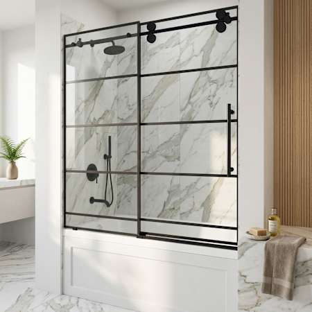 Vigo Elan 66" High x 60" Wide Sliding Frameless Tub Door with Clear Glass Matte Black