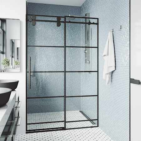 Vigo Elan 74" High x 60" Wide Sliding Frameless Shower Door with Clear Glass Matte Black